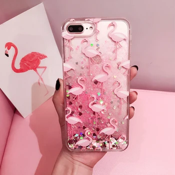 HereCase Sclipici Dinamic lichid Flamingo Cazuri de Telefon Pentru iPhone 6 6s 7 8 11Plus Cazul Capac de Silicon de Caz Pentru iPhone X Girly caz