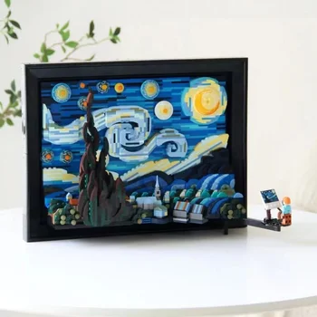 Idei Noi Clasic Vincent Van Gogh Starry Noapte Cu Lună Blocuri De Asamblare Mini Caramida Model Kit Compatibil 21333 Jucării Pentru Băiat