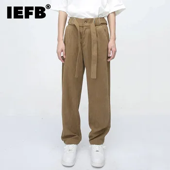 IEFB Centura Direct Casual Barbati Costum Pantaloni Culoare Solidă Stil coreean Noua Moda de sex Masculin Largi Picior Pantaloni Elegante de Primavara 2024 9C4059
