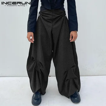 INCERUN 2023 Elegant pentru Bărbați Pantalons Dungi Scobite Proiectare de Cordon Pantaloni Lungi Streetwear Bărbat Liber Largi Picior Pantaloni S-5XL