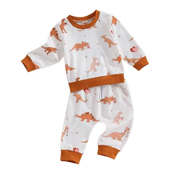 Infant Toddler Băiat Ziua Îndrăgostiților Costume Camasi cu Maneca Lunga Dinozaur Inima Tricou cu Pantaloni Set 2 buc