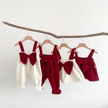 INS Stil Salopetă pentru Copii Cu Curea de Pantaloni de Crăciun, de Anul Nou Poarte Bej Roșu Îngroșat Olie de Catifea Fleece Infant Toddler Îmbrăcăminte