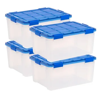 IRIS statele UNITE ale americii 60 Qt. (15 gal.) Clar de Plastic Cutie de Depozitare cu WeatherPro™ Garnitura Capac, Albastru, Set de 4