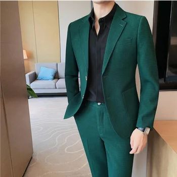 (Jachete+Pantaloni) 2023 Stil Britanic Oameni De Primăvară De Înaltă Calitate, Costume De Afaceri/Masculin Slim Fit Mirele Smoching Două Bucata Costum De Sacouri