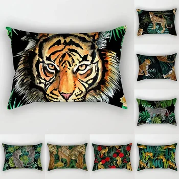 Jungle Tiger Leopard Pernele de Acoperire 30x50 Planta Tropicala Pillowcover Decorative Perne Perne fata de Perna Poliester