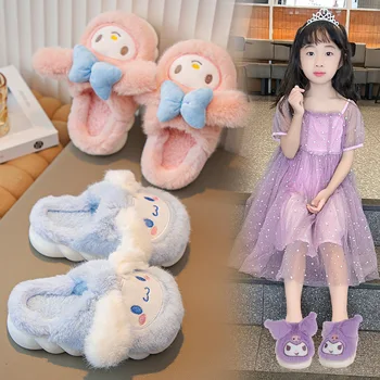 Kawaii Sanrio Kuromi Melodie Bumbac Papuci De Iarna Cu Toc Folie De Start Drăguț De Pluș Copii Bumbac Pantofi Femei În Afara Plat, Papuci De Casă