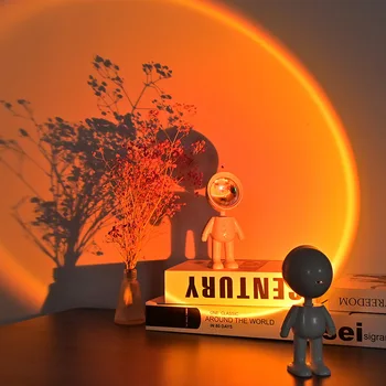 LED Apus de soare Lampă de Colorat Lumina de Proiecție USB Astronaut Apus de soare Lampa Rotativ 360° Atmosferă Interioară de Lumină Touch Camera Umple Lampa