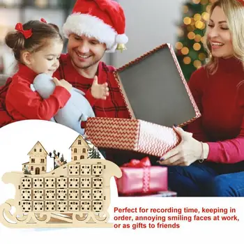 Lemn 24 Numărătoarea inversă de Crăciun Calendar Creative Home Decor de Crăciun a DUS Sanie Decoratiuni din Lemn Calendar X8O4