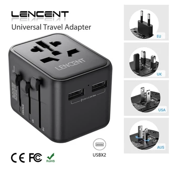 LENCENT Universal Adaptor de Călătorie cu 2 Port USB All-in-One de Călătorie în întreaga Lume Încărcător Adaptor de Alimentare UE/marea BRITANIE/SUA/AUS plug pentru Călătorie