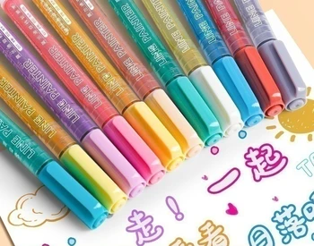 Linie dublă schiță creion marker elev multi-color fluorescente cu două culoare de mână contul gol dublu lumina de argint