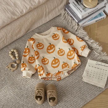 Listenwind Copilul copil Bluză Salopetă Dovleac de Halloween Print cu Maneci Lungi Salopeta pentru Nou-născut Haine Drăguț