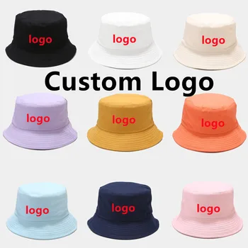 Logo-Ul Personalizat Unisex Găleată Pălărie Femei Din Bumbac Dublu Față-Verso Simplu Bob Hip Hop Moda Pălărie De Panama Beach Pescuit Soare Capac