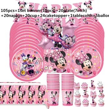 Minnie Mouse-la Petrecerea de Ziua Consumabile tema Roz Minnie Mouse Servește 10-20 de persoane Pentru Banner TableCover Plăci Consumabile elemente d