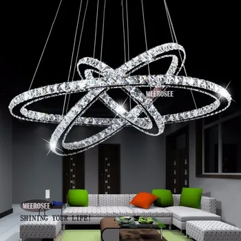 Modern Chrome Candelabru cu Cristale de Diamant Inel de LED-uri Lampa de Oțel Inoxidabil Agățat Corpuri de iluminat Reglabil Cristal LED