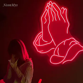 Mâinile se roagă Lumini de Neon Agățat de Perete Lumina de Noapte Acrilic transparent cu LED Neon Flex Home Decor Cameră de Sprijin Personalizat 12 Culori