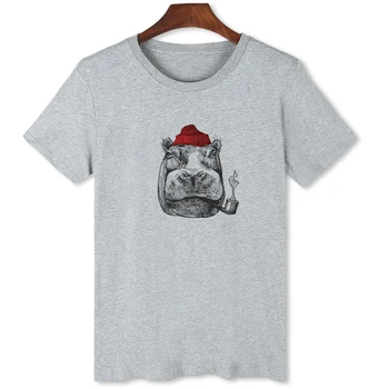 Mână-pictat hipopotam rece T-shirt de Personalitate Amuzant Animal Series Men ' s Cămașă de Moda American Strada Topuri Teu B1-74