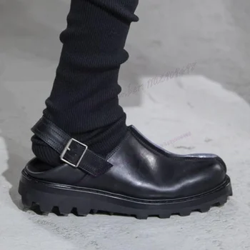 Negru Rotund Toe Sandale Barbati Papuci din Piele Mata Pista Manual Pantofi pentru Bărbați 2023 Nou Stil de Pantofi Zapatos Para Hombres