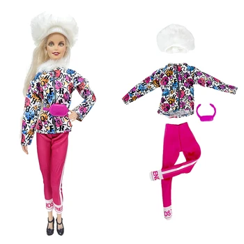 NK Oficial 4 Buc papusa Printesa lui suburban de călători sport: pălărie+scrisoare strat+pantaloni roz+geanta Pentru Papusa Barbie 1/6 accesorii de JUCARIE
