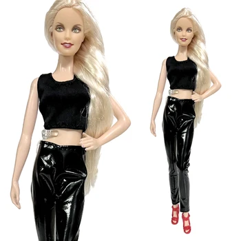NK Set 1 30CM Printesa Casual Costum Negru cu Vesta din Piele de Moda Pantaloni de zi cu Zi Purta Haine Pentru Barbie Papusa Accesorii Cadou Jucărie