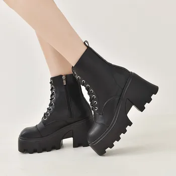 Noi De Iarna Glezna Cizme Pentru Femei La Modă Platforma Cizme Stil Gotic Cu Fermoar Pentru Femei Pantofi Marimea 43 Înaltă HeelsMotorcycle Cizme