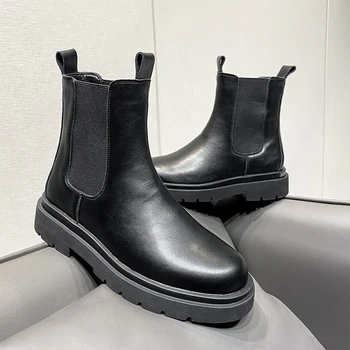 Noi Glezna Chelsea Cizme Barbati Din Piele Pantofi Pentru Bărbați De Înaltă Top Militar Platforma De Boot Black Knight Pantofi De Cauciuc De Moda Street Style