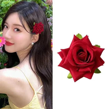 Noi Populare Moda Vintage Red Rose Floare Accesorii de Par pentru Femei Elegante de Par Clip Brosa Dual-scop Prietena Cadou