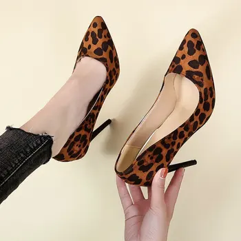Noi Vara Leopard de Imprimare de Înaltă Tocuri Femei Pantofi Stiletto Banchet Femei pe Tocuri Înalte Superficial Gura Slip-on pentru Femei Pantofi Moderne