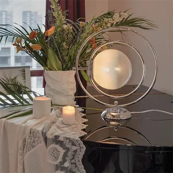 Nordic Chrome lampă de Masă pentru Dormitor, Camera de zi Minge de Sticlă CONDUS de Rotație Tabelul Lampa de Birou Lumina Noptiera Decorative