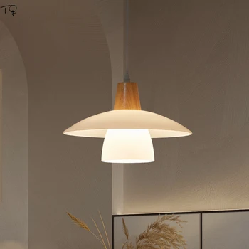 Nordic Design Minimalist Dormitor Noptieră Pandantiv Lumini LED EE27 Lemn Masiv Abajur de Sticla Decor Acasă Restaurant Studiu Bar Cafenea