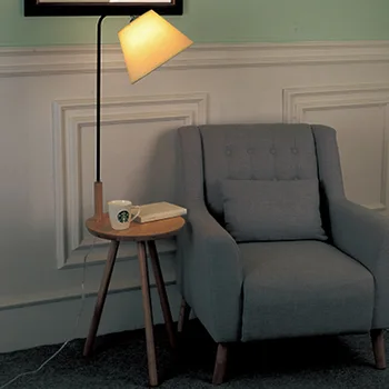 Nordic modern din lemn masiv&tesatura de bumbac abajur lampa de podea E27 220V masă de cafea lampa de podea pentru living dormitor camera de hotel