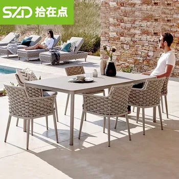 Nordic în aer liber, mese si scaune din ratan țesute de agrement în aer liber, balcon cu scaune rattan în aer liber, mobilier de grădină curte de luat masa t
