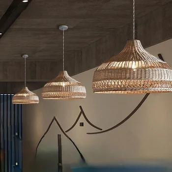 Noul Stil Chinezesc Lumini Pandantiv Rattan Handmake Lampă de Agățat pentru Camera de zi de Decorare Sala de Mese corp de iluminat cu soclu E27 corp de Iluminat