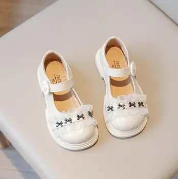 Nouă Primăvară Fete Pantofi De Piele Drăguț Arc Fete Pentru Copii Sandale De Moda Paiete Stras Plat Tocuri Copii Printesa Pantofi De Piele