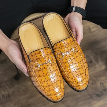 Oamenii Mueller Pantofi PU Stone Model cu Toc mic Business Casual, Sandale Papuci de Moda Cal Catarama Decor Papuci