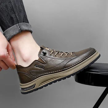 Oamenii Platforma Din Piele Bord Pantofi Mocasini De Tineret Mai Recente Tendințe Elastic Confortabil Casual Oxfords În Aer Liber Barbati Adidasi