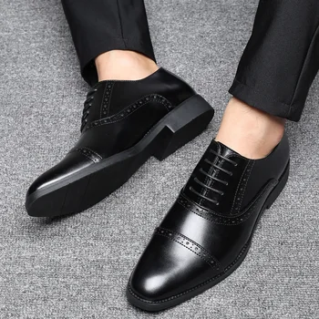 Omul de Moda Rochie de Piele Afaceri Pantofi Oxfords Pentru Barbati Nunta Jumătate Bocanc Pantof Confortabil Dantelă sus Rotund Toe