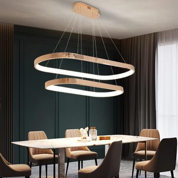 Oval Condus Lustra Pentru Sufragerie, Cu Design Modern Agățat Lampă De Aur Iluminat Interior Decor Acasă Acrilice Bucătărie Luciu