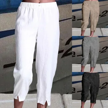 Pantaloni Capri Pentru Femei, Casual, De Vara Cordon Elastic Talie Mare Lenjerie Pantaloni Drepte Trunchiate Pantaloni