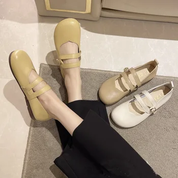 Pantofi De Balet 2023 Vara Femei Talpă Moale Din Piele Singură Pantofi De Moda Pentru Femei Superficial Apartamente Toc Pantofi Mary Jane