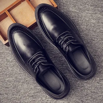 Pantofi negri din Piele pentru Bărbați Toamnă Afaceri Uzura Formale Britanic Bărbați Costum Fund Moale din Piele Pantofi Retro Subliniat Moda Casual
