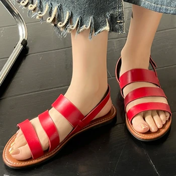 Pantofi pentru Femei 2023 Înaltă Calitate Vară Sandale pentru Femei Culoare Solidă Low-toc, Deget de la picior Deschis Un Cuvânt Catarama Sandale de Plaja pentru Femei