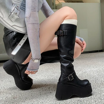 Pantofi pentru femei pe Vânzare 2023 Înaltă Calitate, cu Fermoar Lateral Cizme Femei de Iarna Rotund Deget de la picior Solid de Înaltă Tub Pană Platforma Cizme de Moda