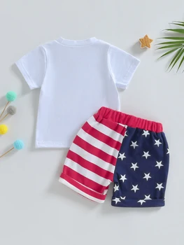 Patriotic baietel Haine Toate Steagul American TIP T-shirt Stele și Dungi pantaloni Scurți Set de 4 iulie și Ziua eroilor