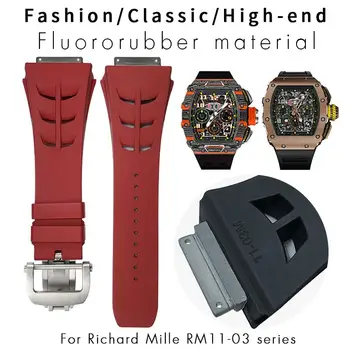 PCAVO 25*18mm Fluoro Cauciuc Watchband se Potrivesc pentru Richard Mille RM11-03M Negru Rosu Alb Moale Curea de Ceas Pliere Catarama