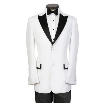 Personalizat-a Făcut pentru a Măsura bărbați costum,sacou alb + negru vârf rever + pantaloni negri+ cravata+P sqaure, Adaptate moda costume