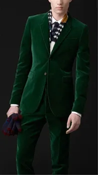 Personalizate De Catifea Verde Închis Costume Pentru Barbati Slim Fit Formale 2 Piese Sacou De Mire Rochie De Bal Smochingul Masculin Haina Sacou+Pantaloni Masculino