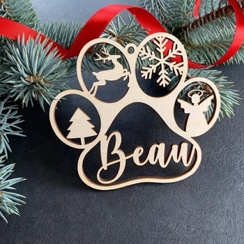 Personalizate De Craciun Din Lemn, Pandantive Personalizate Labă De Câine Ornament De Crăciun Decor Labă De Animal Cadou Etichete De Nume Petrecere De Anul Nou Cadou