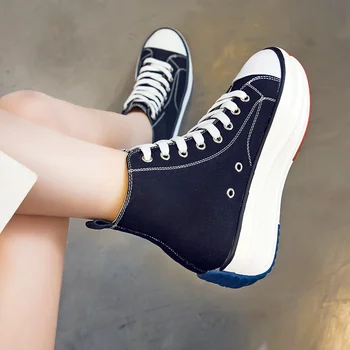 Platforma Înaltă Top Adidasi Pentru Femei De Primavara Toamna Anului 2023 Moda Dantela-Up Pantofi Casual Femei Albe Fund Gros Panza Adidași