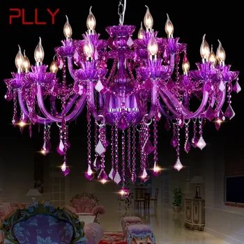 PLLY European de Cristal Pandantiv Lampă Lumânare Violet Lampa de Artă Living Restaurant Dormitor Net KTV Magazin de Îmbrăcăminte Chandeli