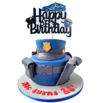 Poliția Tort Joben Sclipici Happy Birthday Cake Topper Ofițer Polițist Tort Tematice Decoruri Mașină De Poliție Consumabile Partid